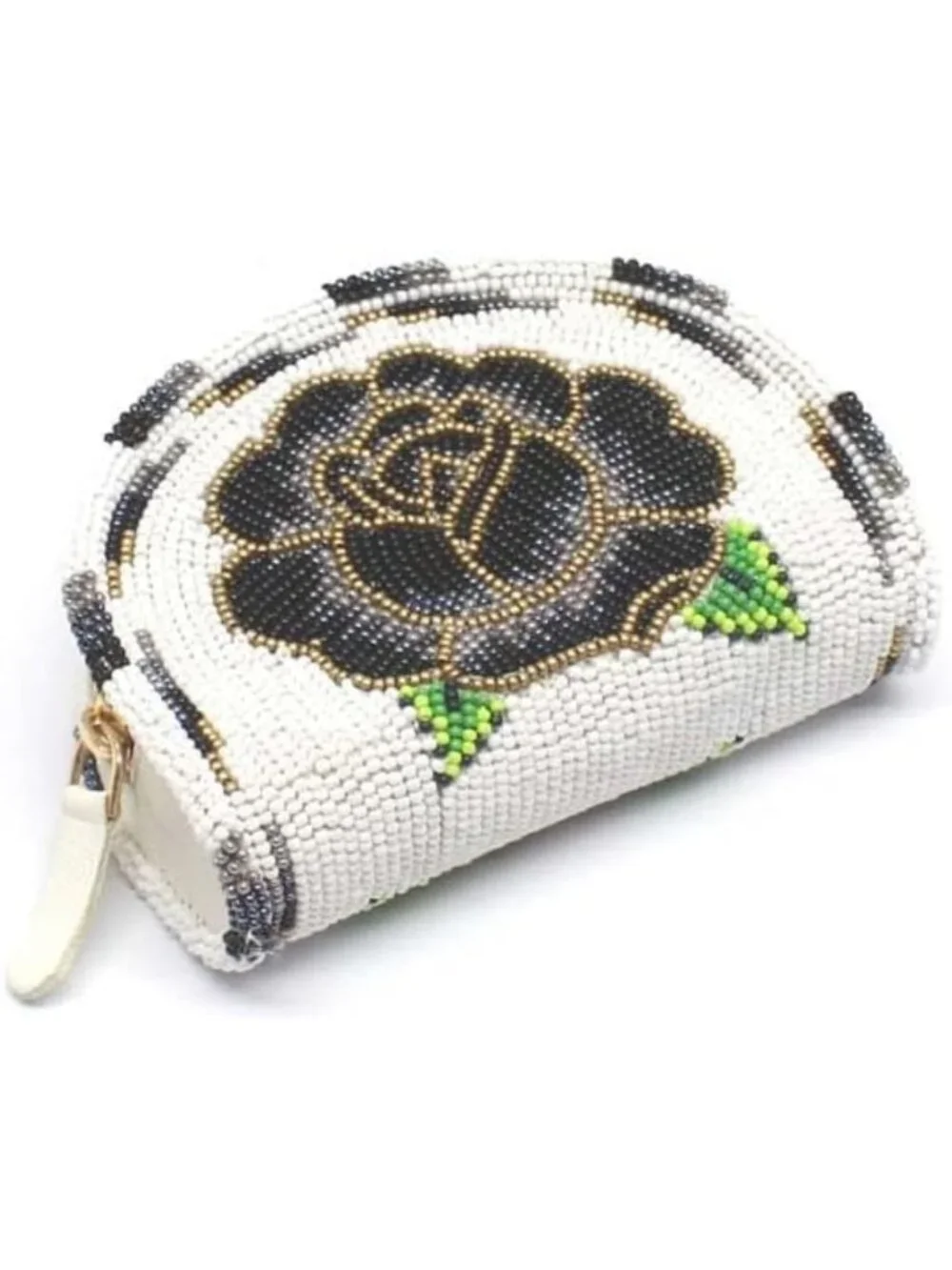 Chic White Beaded Coin Purse with Zipper Closure - Stylish & Functional